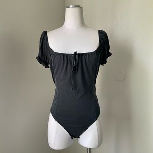 NWOT Capulet Dark Grey Ruffle Cap Sleeve Bodysuit Size L